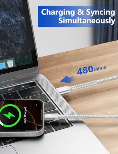 iPhone Charger Cable 3FT 2Pack USB to Lightning Cable Extra Durable Braided | [Apple MFi Certified] Fast Charging iPhone Charger Cord Compatible with iPhone 14 13 12 11 8 7 Pro Max and More-Silver - color: Silver, size: 3FT, style: USB A to Lightning