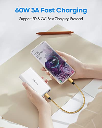 etguuds USB C to USB C Cable 1ft, 2-Pack 60W C to C Cable Fast Charging | for iPhone 17 16 15 Pro Max Plus Air, Samsung Galaxy S26 S25 S24 S23, USBC iPad MacBook Charger Cord Type C, Pixel, Gold - color: Gold, size: 1ft