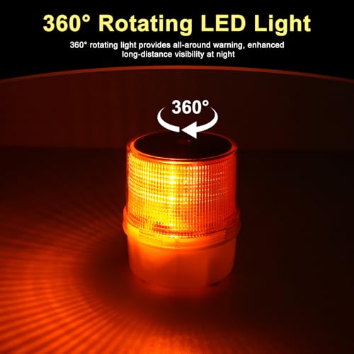 Aolyty Solar Warning Light, Magnetic Base, Rotating Flash Mode, Yellow | IP65 Waterproof Safety Beacon for Driveways, Construction Sites, Guardrail Outdoor Warning - color: Yellow