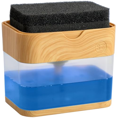 S&T INC. Dish Soap Dispenser and Sponge Holder, Plastic Bamboo - color: Bamboo