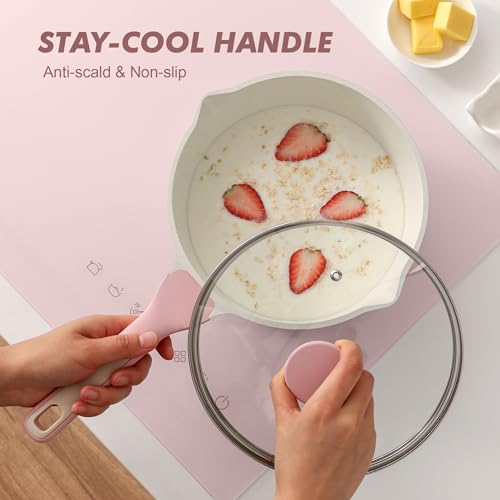 SENSARTE Ceramic Nonstick Saucepan with Double Pouring Spout, 3QT, Pink | Cooking Pot with Stay Cool Handle, Induction Compatible, Ceramic Coating, PFOA/PFAS/PTFE Free - color: Sakura Pink, size: 3.0 Quarts
