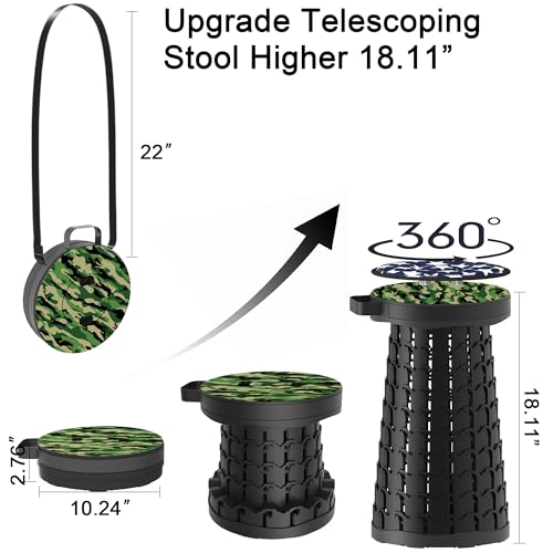 ALEVMOOM Upgraded Telescoping Collapsible Stool with Cushion, Folding Stool with Printing Portable Retractable Foldable Seat Max Load 600lbs for Adults Camping Fishing Outdoor - color: Camo