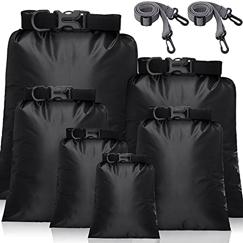 Shappy 6/12 Pcs Waterproof Dry Bags, Lightweight Outdoor Waterproof Dry Stuff Sacks 15/8/5/4/3/2 L and Long Adjustable Shoulder Strap for Kayaking Rafting Boating Hiking Camping - color: Black