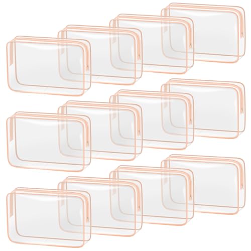 TISRATOK 12 PCS Clear Makeup Bags with Zipper, TSA Approved Toiletry Pouch - color: Orange Pink, size: Large