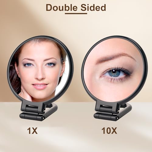 10X Magnifying Mirror, Double Side Handheld Mirror, Travel Makeup Mirror - color: Black