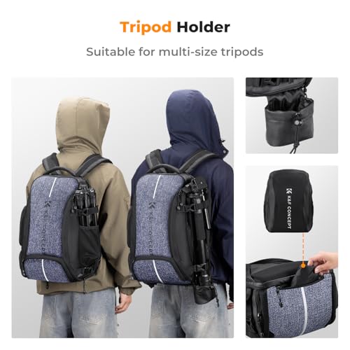 K&F CONCEPT Camera Backpack,25L Large Capacity Camera Bag for Photographers | Raincover, 15.6 Inch Laptop Compartment, Compatible for Canon/Nikon/Sony/DJI Mavic Drone, B10 - color: 01-black-grey, size: 25L