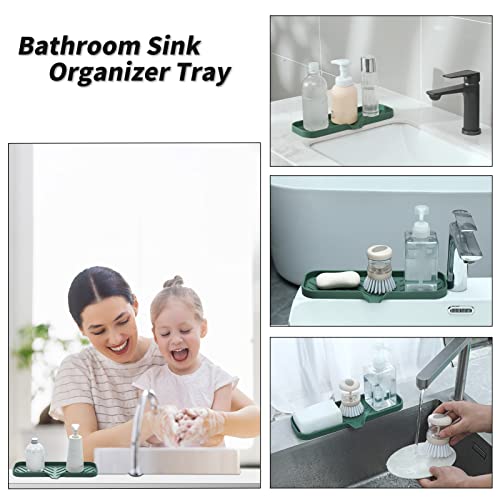 MicoYang Silicone Soap Dish with Drain Spout — Self-Draining Double Sink Organizer Tray for Kitchen & Bathroom, Dispensers, Sponges & Soap Holder, Non-Slip & Dishwasher Safe, Green (Large, 12"×4") - color: Green, size: L(12"×4")