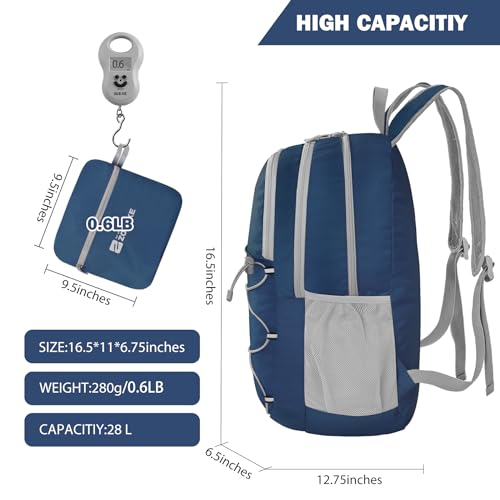 ZOMAKE Lightweight Packable Backpack, 28L Foldable Daypack (Navy Blue) | Light Hiking Backpacks Water Resistant Collapsible Day Pack for Travel, Everyday Carry, Multi-Pocket Layout, Heavy Duty Nylon - color: Navy Blue, size: 28L