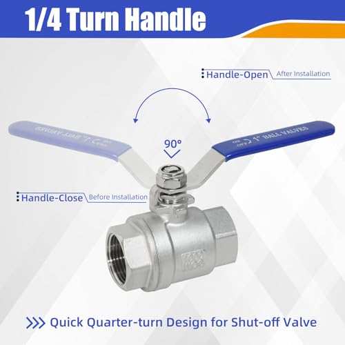 YADIAN 2 Pack 1 inch Ball Valve NPT Female Full Port 304 Stainless Steel 1'' Ball Valve Heavy Duty Shut Off Valve for Water, Oil, and Gas with Blue Locking Handles, 1000 WOG - size: 1'' NPT