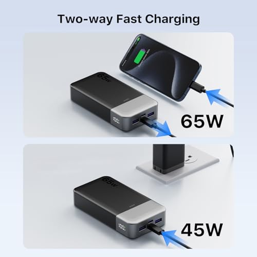 JUOVI 65W Portable Charger for Laptop Power Bank 20000mAh - color: Black