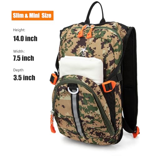 Kids Hydration Backpack, Water Hiking Backpack for Boys or Girls with 1.5L Reservoir Bladder - color: Armygreen Print