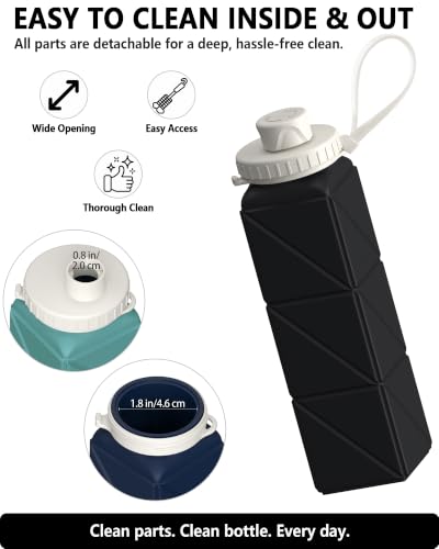 BEAUTAIL Collapsible Water Bottles 21oz/610mL, Silicone Travel Water Bottle - color: Black
