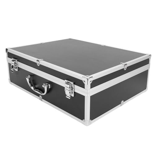 ASHATA Wireless Microphone Carrying Case for 4 Mics Storage, Black | Aluminum Alloy Hard Shell Mic Case with Diced Foam Fits Handheld Wireless Microphone Systems & Accessories