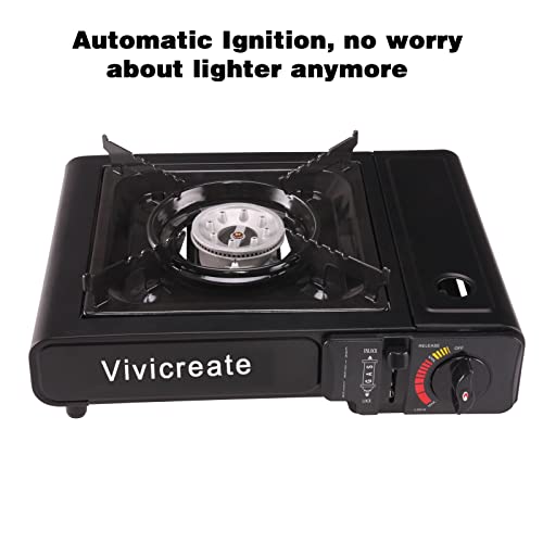 Vivicreate Portable Butane Stove 8500 BTU, Butane Stove with Auto Ignition for Camping, Lightweight Portable Gas Stove Burner with Safety Lock, Butane Burner, Estufa de Gas Portatil(Black) - color: Black