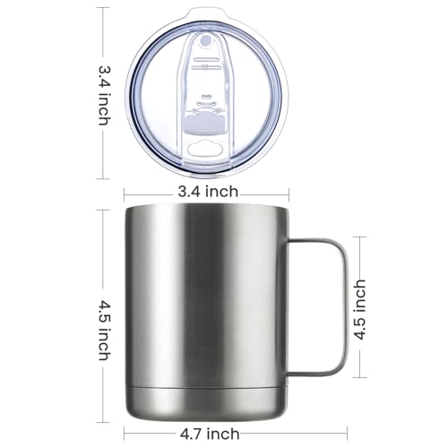 MEWAY 12oz Coffee Mug With Handle,Stainless Steel Insulated Travel Tumblers With Sliding Lid,Double Wall Vacuum Camping Cup for Hot & Cold Drinks Tea (Sliver,Set of 1) - color: Sliver