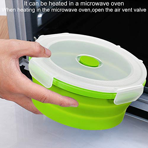 URBEST Collapsible Bowls, Silicone Food Storage Containers with Lids for Camping, Set of 4 Round Silicone Lunch Containers, Microwave and Freezer Safe (greener， 4)
