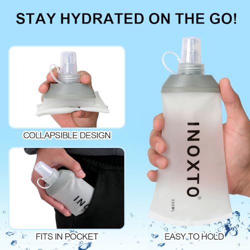 INOXTO Soft Flask,Collapsible Soft Water Bottles for Hydration Vests and Running Packs, Soft Flask Running Bottles for Hiking Cycling(250/500 ml) (2 PCS BIG) - size: 2 PCS BIG