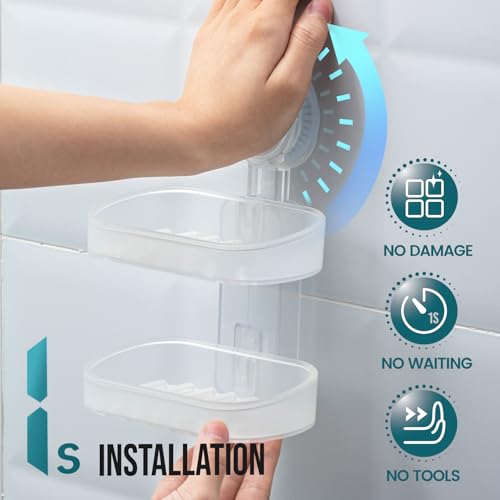 TAILI Soap Holder, Soap Dish for Shower Suction Cup, Bar Soap Holder, Clear | 2 Layer Removable Soap Holder Shower, Soap Tray for Shower Wall, No drill Sponge Holder, Bathroom & Kitchen, Bath Accessories - color: Clear, size: 2 Tier