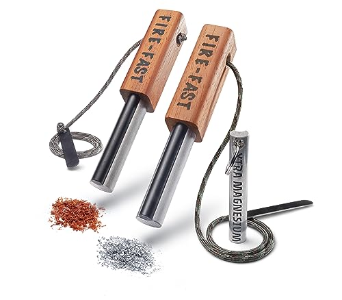 Fire-Fast Trekker. Best Emergency Waterproof Survival Fire Starter. Magnesium and Euro Fire Steel Ferro Rod. Compact Durable Tool for Bushcraft, Camping, Backpacking, Hiking, Hunting, or Bug Out Bag - style: 2 Pack