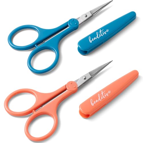 High Precision Detail Scissors Set (2-Pc) Sharp, Fine Tips | Paper Cutting, Scrapbooking, Sewing, Crafting | Stainless Steel | Protective Cover (Mid Century) - color: Mid Century