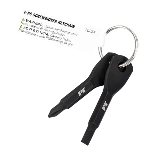 Performance Tool 20234 2-Piece Screwdriver Keychain Set | Includes black powder-coated steel Phillips and slotted keys. Pocket-sized mini screwdriver tools on a keyring