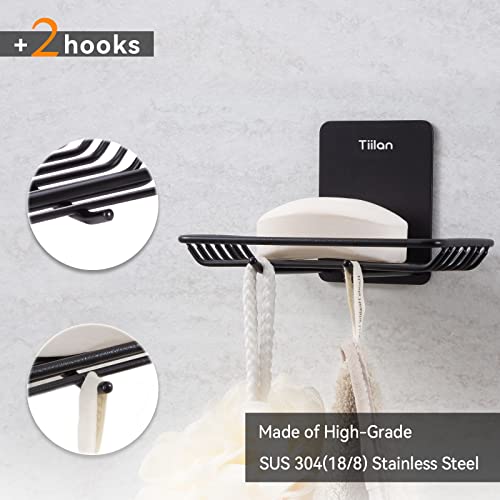 Self Adhesive Bar Soap Dish for Shower, Bathroom Soap Holder Wall Mount – Stainless Steel, Black - color: Black