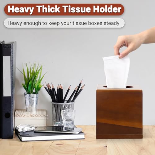 2 Pack Wooden Tissue Box Cover Square - Acacia Wood Tissue Box Holder for Tabletop Stands Bathroom Office- Decorative Facial Wood Tissue Box Cover for Modern Farmhouse Decor (Walnut)