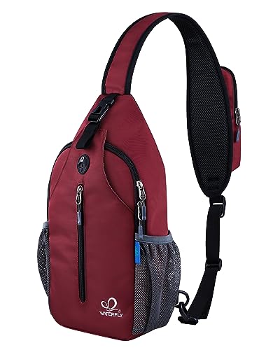 WATERFLY Crossbody Sling Backpack Sling Bag Travel Hiking Daypack - color: Dark Red