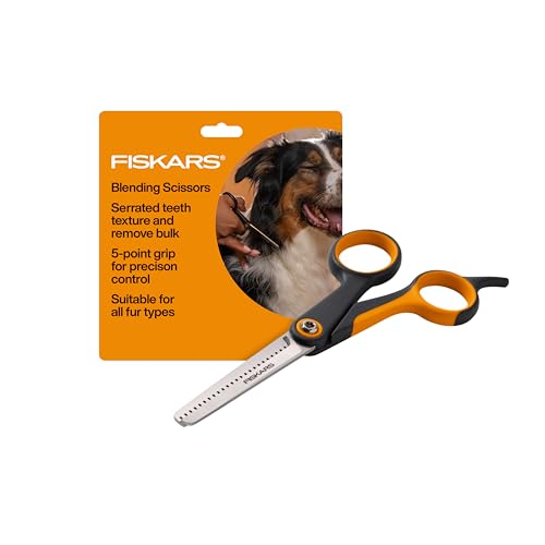 Fiskars Pet Grooming Blending Scissors for Dogs & Cats, 6.5", Orange/Black | Blending Scissors with Serrated Teeth for Thinning & SoftGrip Handle, Cat and Dog Supplies - style: Blending Scissors