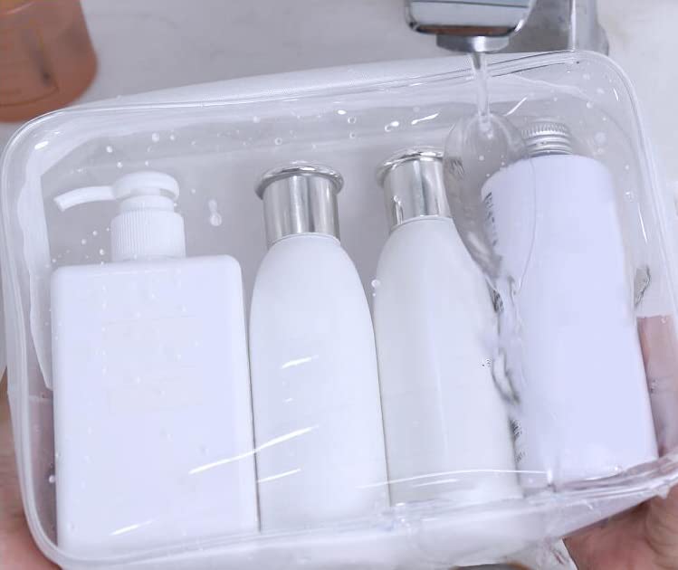 6 Pack Clear Toiletry Carry Pouch, White, Large TSA Approved | Zipper Portable Plastic Cosmetic Bag Waterproof, For Vacation Travel Bathroom and Organizing - size: Large bags only