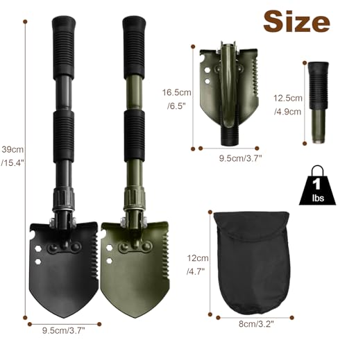 Folding Camping Shovel, Carbon Steel Multi-Tool Survival Shovel for Outdoor, Emergency, Hiking, Car Off-Road (Black) - color: Black