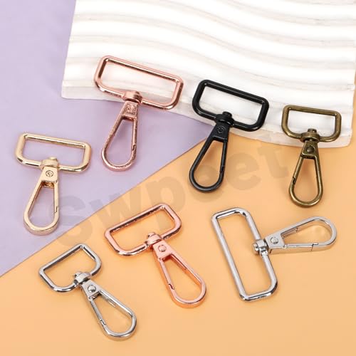 Swpeet 90Pcs 6 Colors 25MM Metal D Ring & Rectangle Adjuster Triglides Slides Buckle & D Ring Swivel Lobster Clasp Kit, Semi-Circular D Rings Roller Pin Buckles Swivel Snap Hook for Belt DIY Crafts - style: 2.5cm