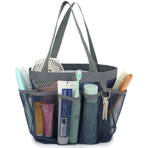 Fammart Mesh Shower Caddy Portable for College Dorm Room Essentials, Odorless Polyester Large Shower Tote Bag with Dual Handles, 8-Pocket Quick-Dry Toiletry Organizer for Travel, Beach, Camping, Gym - color: Multiple Pockets, 1 Pack - Cyan