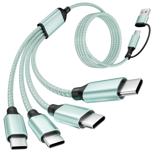 Travel USB C 4 in 2 Charging Cords,Four Type C Ports Mulit Charging Cable - color: Pastel Mint Green