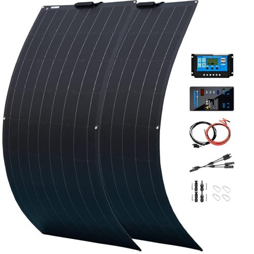 1000 Watt Solar Panel Kit, with Inverter & Charge Controller(40A) 2pcs 500 Watt Flexible Monocrystalline Solar Panel kit Photovoltaic Module for 12-48V Battery Charging Car Battery Camper RV - color: Pitch-black