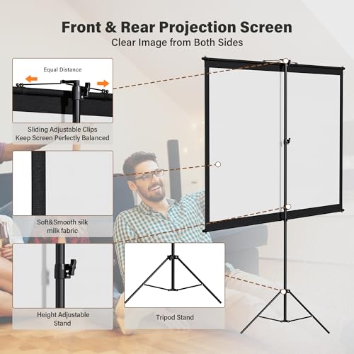 Projector Screen with Tripod Stand, Easy Setup Indoor Movie Screen, Lightweight Foldable Projection Screen for Camping, Home Theater, 100in, 16:9 4K - size: 100inch