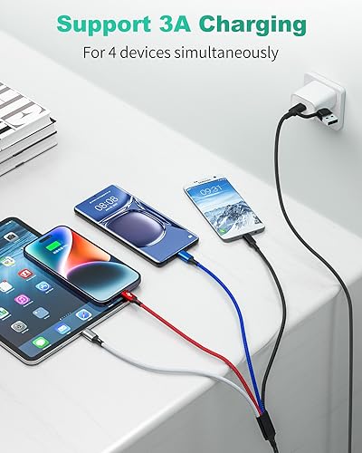 6 in 1 Multi Charging Cable (3Pack 6FT) USB A/C Universal Charger Cable | Multiple Charging Cable for All Devices,Lightning*2/Type C/Micro USB Ports for iPhone 17-11/Galaxy/Tablets/PS Home,Office,Car