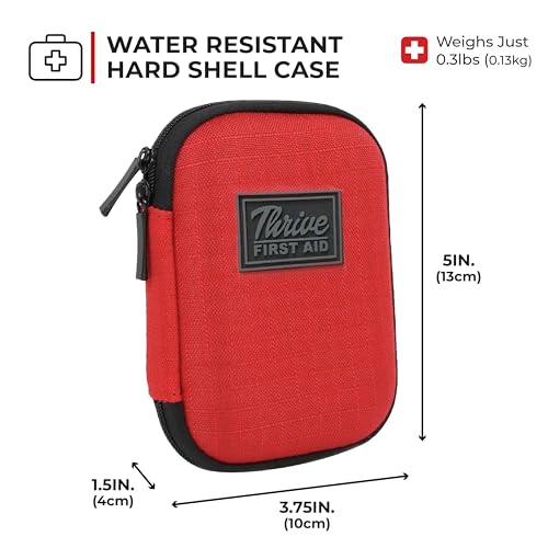 Thrive Mini First Aid Kit - Compact Travel Essentials Pack - Waterproof Camping Essentials Set - Portable Car First Aid Kit & Hiking Supplies Pouch - 66-Piece Set, Red Shell Case | Waterproof Camping Essentials Set, Portable Car First Aid Kit And Hiking S