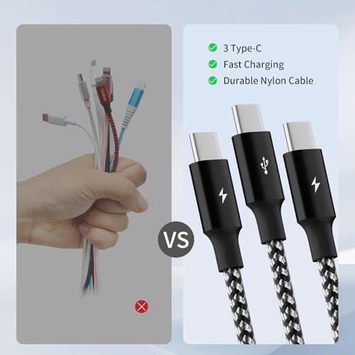 USB A to USB C Cable,3 in 1 USB C Multi Charging Cable for All Devices | 5FT Charging Cable with 3 Type C Ports, Charger Cable for Multiple Devices,Ideal for Travel, Cruises and Daily Use - color: Blackwhite, size: 1Pack5FT