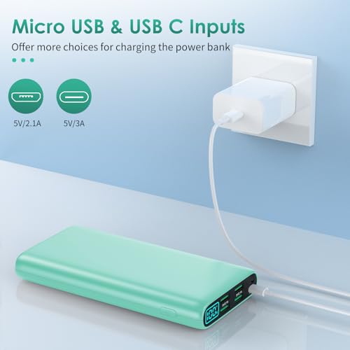Portable Charger 38800mAh,LCD Display Power Bank,5 USB Outputs Battery Pack Backup, USB-C 3A in&out Travel Essential Portable Phone Charger For iPhone 17/16/15/14/13 Pro,Android Samsung Galaxy-Green - color: Green