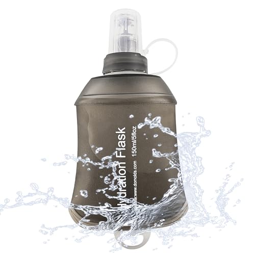 J.CARP 150ml Soft Flask Running Water Bottles, TPU Foldable Running Hydration Flask for Hydration Pack Cycling Hiking Climbing Outdoors Motorbike Dark Grey - color: Dark Grey, 150ml