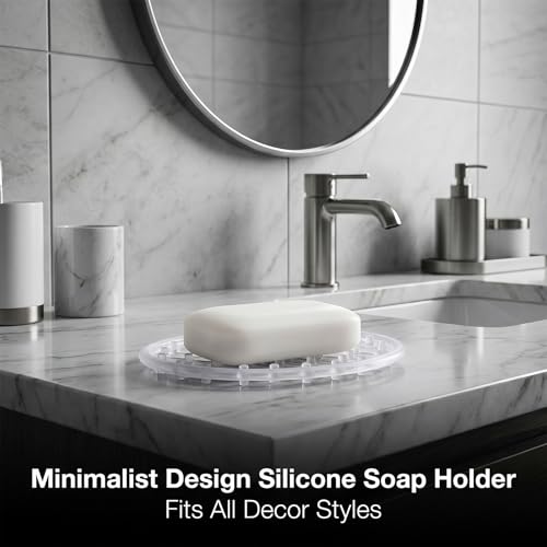 2 PCS Silicone Soap Bar Holder for Shower, Self Draining Soap Dish with Drainage, Clear Soaps Saver Pad Tray for Shower Niche/Shelf, Bathtub Bathroom Sink Kitchen Counter (4.72×3.15 Inches)