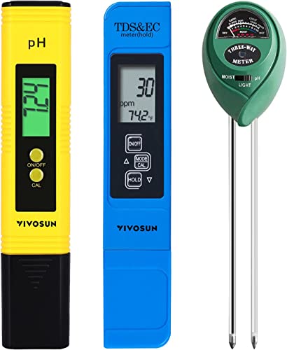 VIVOSUN Digital pH Meter, 3-in-1 TDS/EC/Temperature Meter, 3-in-1 Soil Moisture/pH/Light Tester Combo for Home, Garden and Hydroponics, Yellow-Blue-Green - color: Yellow, green, blue