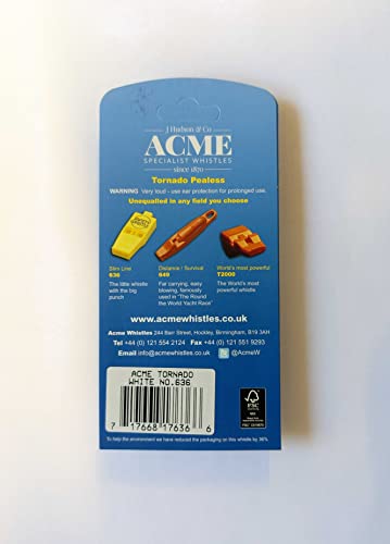 ACME genuine No. 636 Tornado slimline AIRFAST Whistle. BPA free plastic. Small-sized. High-pitch. Pealess. 122 dBA. Designed and made in the UK - color: White