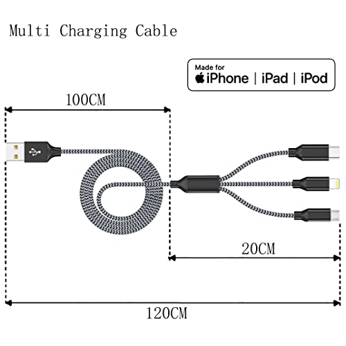 Multi Charging Cable 4ft 3Pack 3 in 1 Charger Cord, Multiple Rapid Cable | Nylon Braided Cable USB Charging Cable Multi Phone Charger Cord with Type C Micro Lightning for Apple iPhone17-5 Cell Phones - color: Grey/Black-4ft