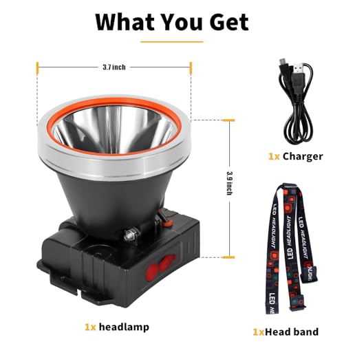 Lokilo Ultra-Bright LED Headlamp,High Lumen Rechargeable and Waterproof Headlight with Adjustable Headband for Night Work and Outdoor Use (Silver-White Light) - color: Silver-White light