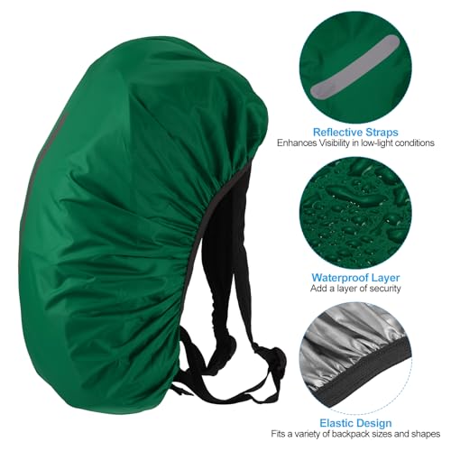PATIKIL Waterproof Backpack Rain Cover, Non-Slip Backpack Cover with Vertical Reflective Strap Stay Dry for Hiking, Camping, Hunting - color: Dark Green, size: Medium