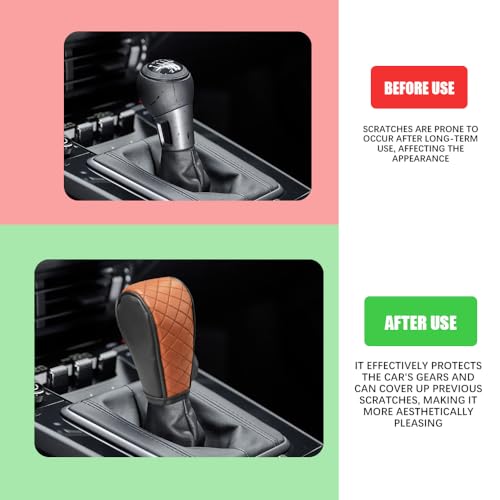 Leather Car Gear Shift Knob Cover, Car Shifter Cover, Anti-Slip Dust Waterproof Gear Shifter Stick Protector, Auto Automatic Shift Knob Handle Protector for Most Vehicles (Black Brown) - color: Black Brown
