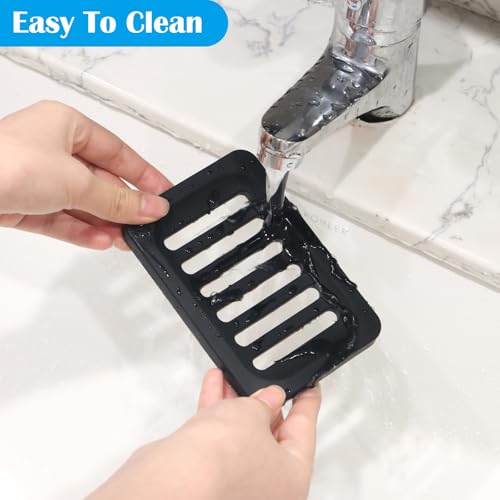 Topsky 2Pcs Soap Dish Holder, Non-Slip Bathroom Accessories Silicone Soap Case Saver, Sink Deck Bathtub Shower Dish Soap Drainer, Silicone Holder for Soap, Sponges, Scrubber (Black-2pcs) - color: Black-2pcs