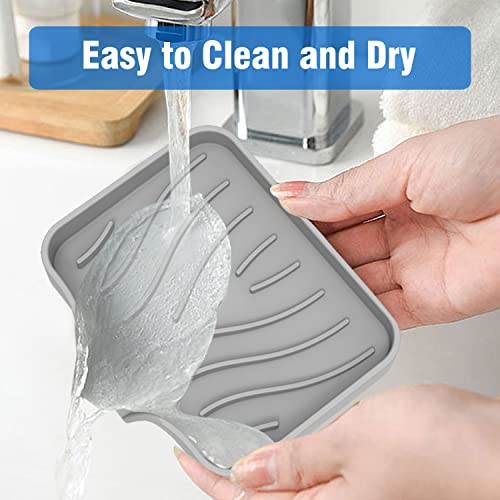 AIMAIAIMAI 3-Pack Silicone Soap Dish Set – Bar Soap Holder with Self-Draining Design, Easy-Clean Tray for Shower, Bathroom, Kitchen, and Tub (Gray) - color: Grey